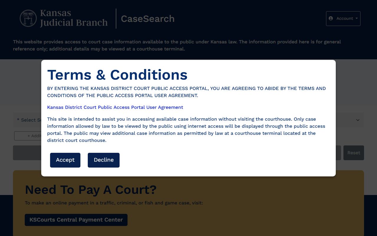 Finney County court records after arrest Kansas Case Search page